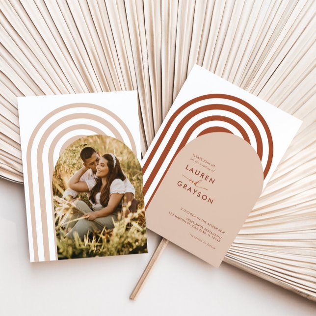 Boho Terracotta Arch Photo Bröllop Inbjudningar (boho terracotta wedding invitation)
