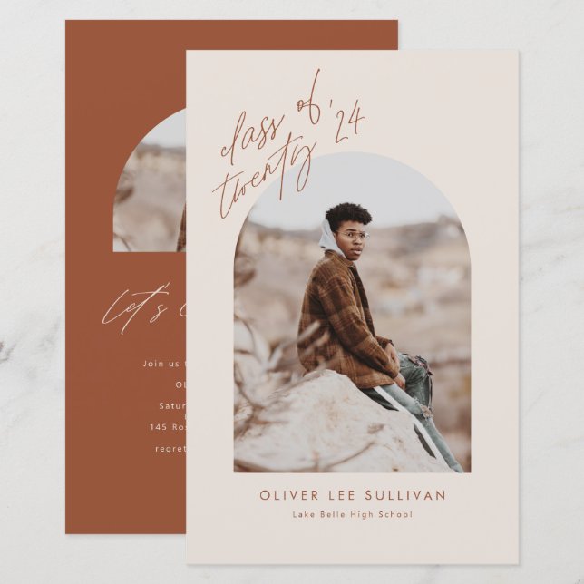 Boho Terracotta Arch Photo Studenten bjudande (Fram/baksida)