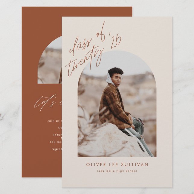 Boho Terracotta Arch Photo Studenten bjudande (Fram/baksida)