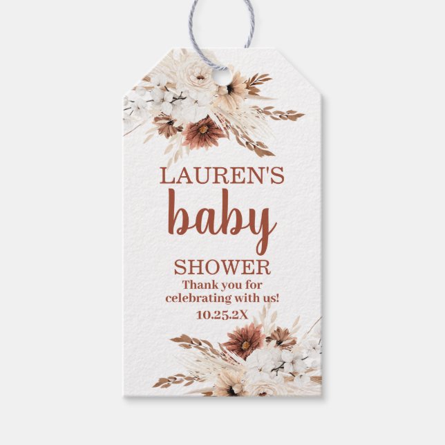 Boho Terracotta Baby Shower Girl Gift Märkre Presentetikett (Framsidan)