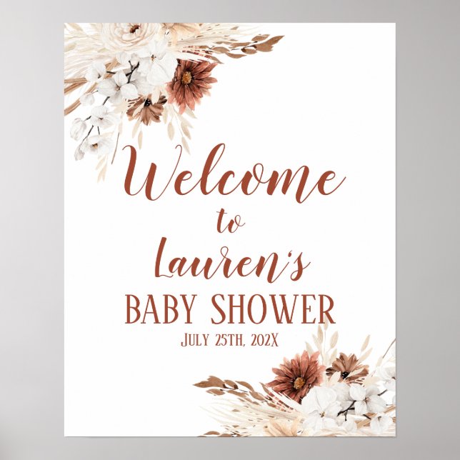 Boho Terracotta Baby Shower Girl Välkomstskylt Poster (Framsidan)