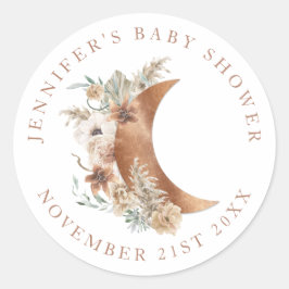 Boho Terracotta Baby Shower Round Favor Label Runt Klistermärke
