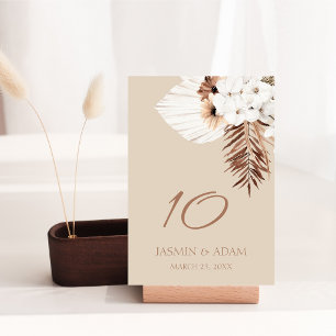 Boho Terracotta Beige Pampas Grass Blommigt Bröllo Bordsnummer