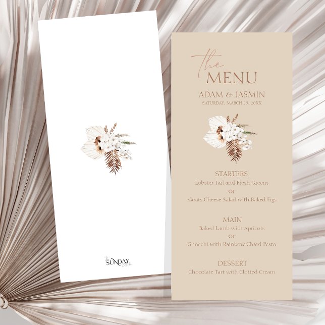 Boho Terracotta Beige Pampas Grass Blommigt Bröllo Meny (Boho Terracotta Beige Pampas Grass Floral Wedding Menu)