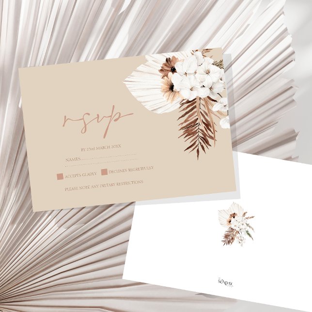 Boho Terracotta Beige Pampas Grass Blommigt Bröllo OSA Kort (Boho Terracotta Beige Pampas Grass Floral Wedding RSVP Card)
