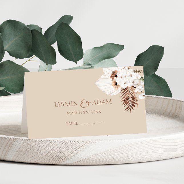 Boho Terracotta Beige Pampas Grass Blommigt Bröllo Placeringskort (Boho Terracotta Beige Pampas Grass Floral Wedding Place Card)
