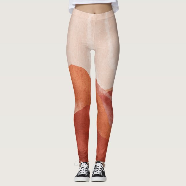 Boho terracotta-bergen, abstrakten poster. leggings (Framsida)