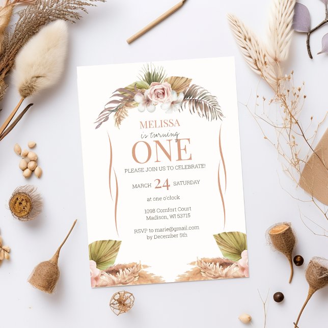 Boho Terracotta Blommigt 1:a födelsedagsinbjudan Inbjudningar (Skapare uppladdad)