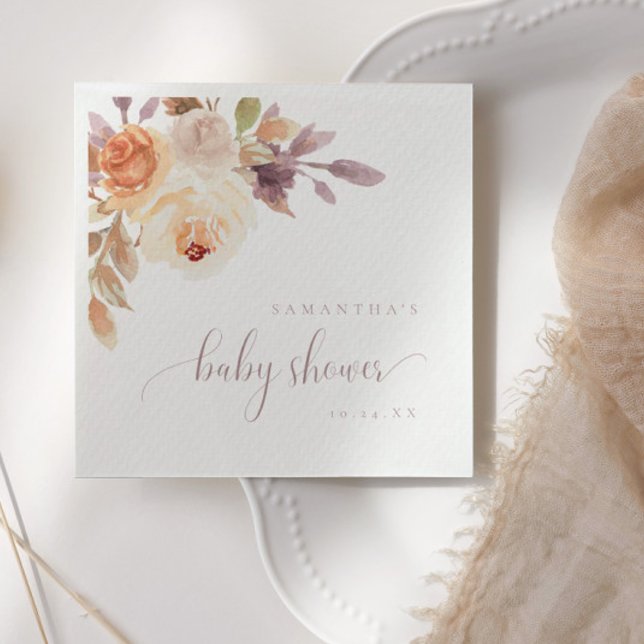 Boho Terracotta Blommigt Baby Shower Pappersservet Pappersservett (Skapare uppladdad)