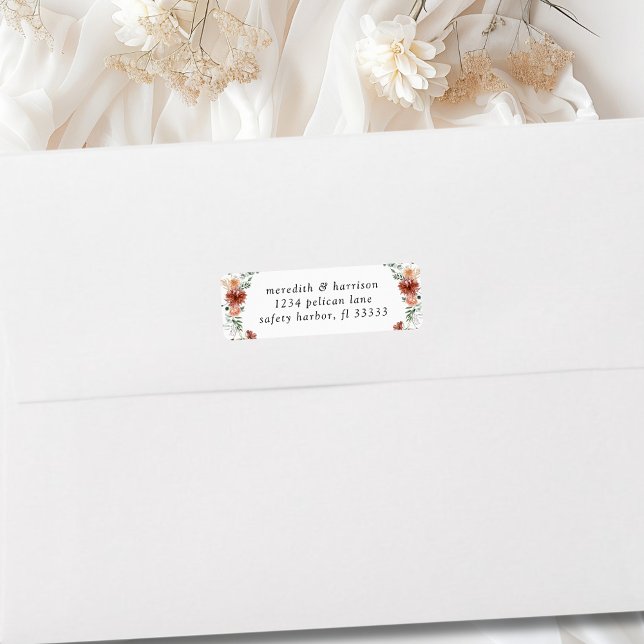 Boho Terracotta Blommigt Bröllop Returadress Etikett (Boho Terracotta Floral Wedding Return Address Label)