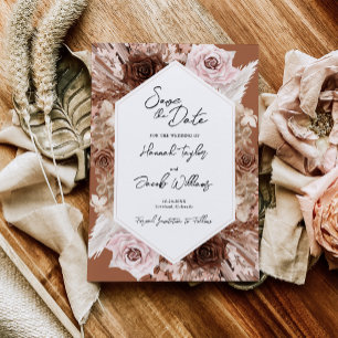 Boho Terracotta Blommigt Bröllop Spara Datumet