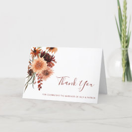 Boho Terracotta Blommigt Bröllop Tack Kort