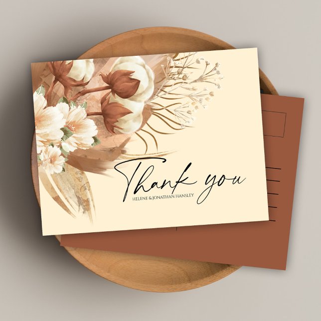 Boho Terracotta Blommigt Bröllop Tack Vykort (Boho Terracotta Floral Wedding Thank You Postcard)