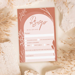 Boho terracotta blommigt chic script arch bröllop inbjudningar
