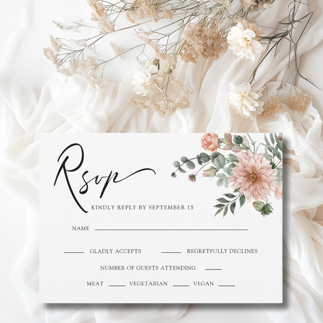 Boho Terracotta Blommigt Fall Wedding OSA Kort (Boho Terracotta Floral Fall Wedding RSVP Enclosure Card)