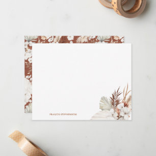 Boho Terracotta Blommigt Fullt Namn eller Couple N Anteckningskort