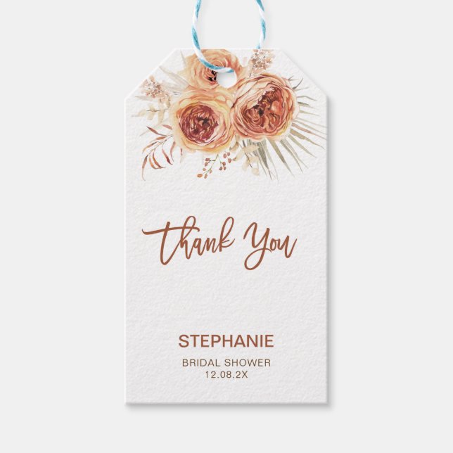 Boho Terracotta Blommigt Möhippa Tack Presentetikett (Framsidan)