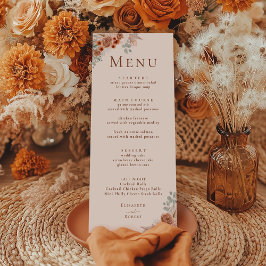 Boho Terracotta Blommigt Pampas Grass Bröllop Menu Meny
