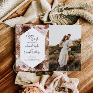 Boho Terracotta Blommigt Photo Bröllop Spara Datumet