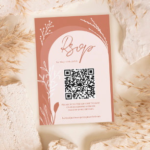 Boho terracotta blommigt Qr kodskript arch bröllop OSA Kort