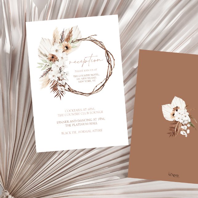 Boho Terracotta Blommigt Wandebröllop Mottagning Tilläggskort (Boho Terracotta Floral Wreath Wedding Reception Enclosure Card)