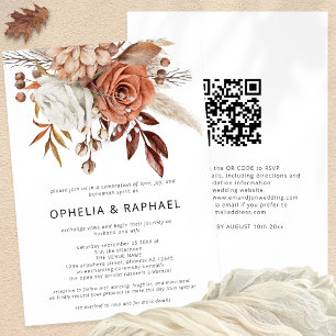 Boho Terracotta Blommigts QR-kod Bohemian Bröllop Inbjudningar