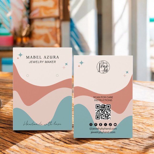 Boho terracotta Blue Jewelry maker Qr logotyp earr Visitkort (Boho terracotta blue Jewelry maker Qr logo earring)