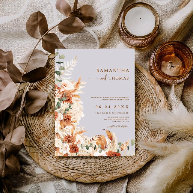 Boho Terracotta Botanical Pampas Photo Wedding Inbjudningar (Skapare uppladdad)