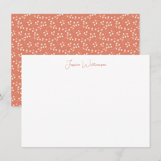 Boho Terracotta Botanical Personlig Stationery Anteckningskort (Fram/baksida)