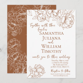 Boho Terracotta Botaniska Blommigten Modern Bröllo Inbjudningar