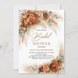 Boho terracotta brände orange blommor eucalyptus inbjudningar