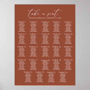 Boho Terracotta Bröllop 24 Bord-sittplatsdiagram Poster
