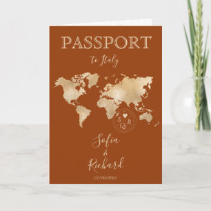 Boho Terracotta Bröllop Passport Italien Rom Inbjudan