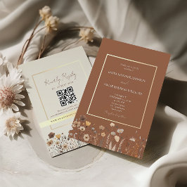 Boho Terracotta Bröllop QR-kod Inbjudningar