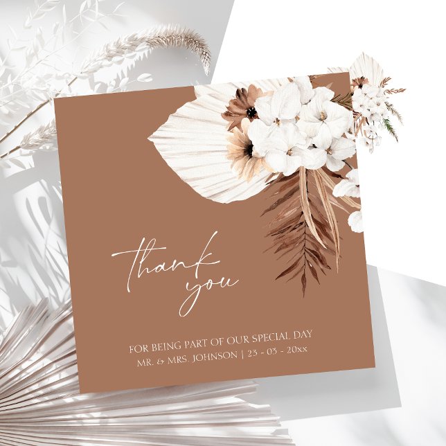 Boho Terracotta Brown Blommigt Bröllop Tack (Boho Terracotta Brown Floral Wedding Thank You)