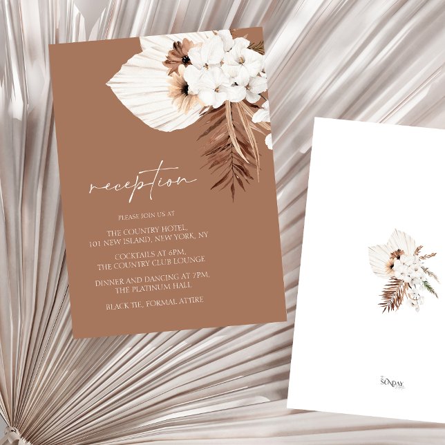 Boho Terracotta Brown Blommigt bröllopsmottagning Tilläggskort (Boho Terracotta Brown Floral Wedding Reception Enclosure Card)