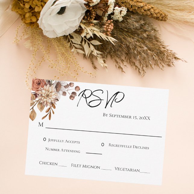 Boho Terracotta Brown Blommigt Entree Bröllop OSA Kort (Skapare uppladdad)