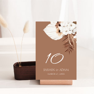 Boho Terracotta Brown Pampas Grass Blommigt Bröllo Bordsnummer