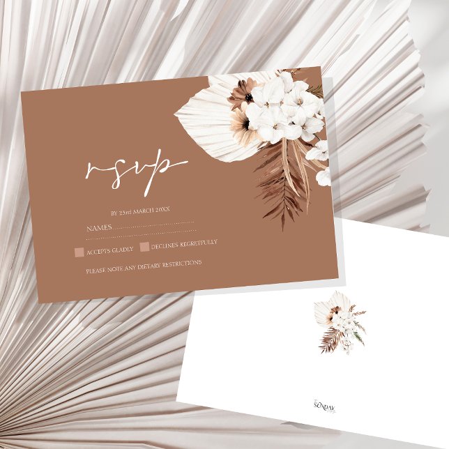 Boho Terracotta Brown Pampas Grass Blommigt Bröllo OSA Kort (Boho Terracotta Brown Pampas Grass Floral Wedding RSVP Card)