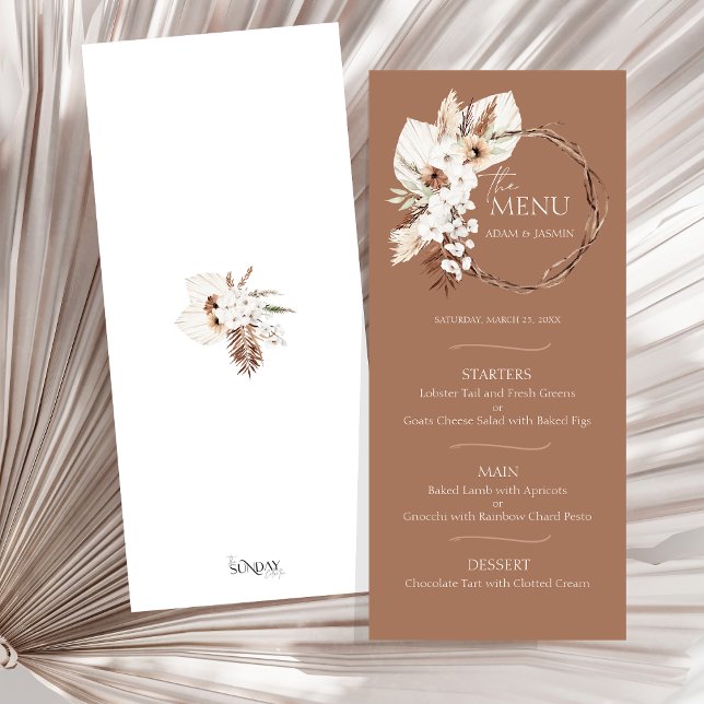 Boho Terracotta Brown Torkad Blommigt Utandning Br (Boho Terracotta Brown Floral Wreath Wedding Menu)