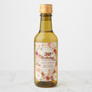 Boho terracotta burgundy blommigt 30års födelsedag vinetikett