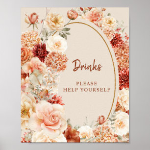 Boho terracotta burgundy blommigt eucalyptus Drink Poster