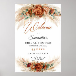 Boho terracotta burgundy blommigt pampas Count Poster