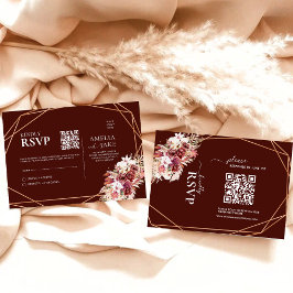 Boho Terracotta & Burgundy Floral QR Code Wedding OSA Kort
