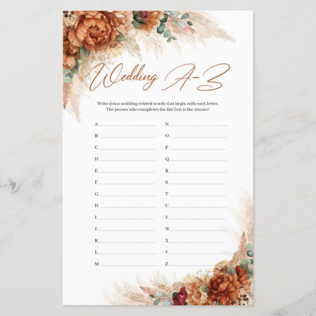 Boho terracotta burgundy pampas gräs Bröllop A-Z (Framsida)