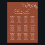Boho Terracotta Burnt Orange Bröllop-sätesdiagram Poster<br><div class="desc">Boho Terracotta Burnt Bröllop sätesskylt för Orange Poster. 10 sittplatser per bord. Bord sitter Arrangemangt. Det går inte att redigera ord "ta plats".</div>