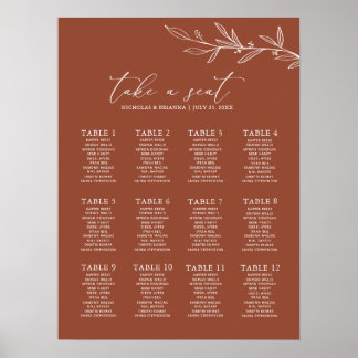 Boho Terracotta Burnt Orange Bröllop-sätesdiagram Poster