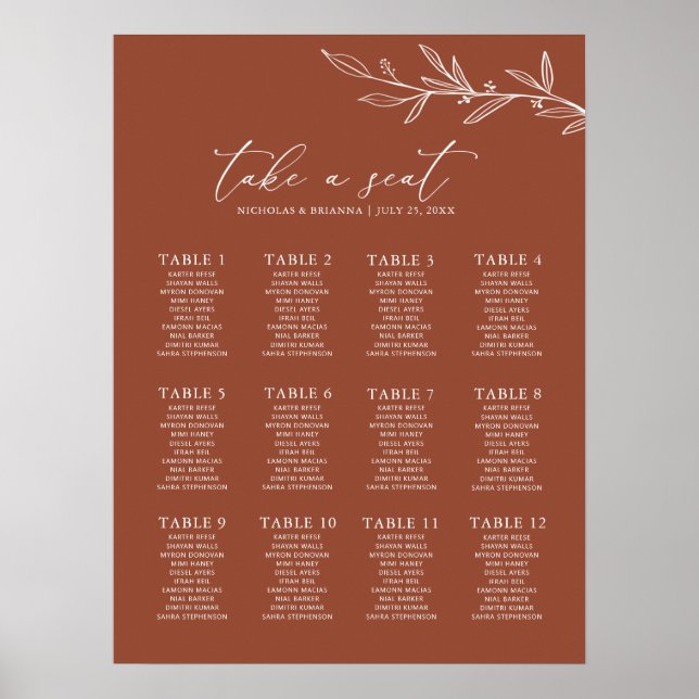 Boho Terracotta Burnt Orange Bröllop-sätesdiagram Poster (Framsidan)
