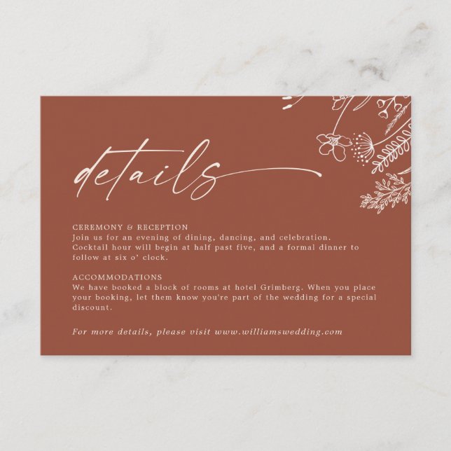 Boho Terracotta Burnt Orange Details Wedding Tilläggskort (Framsida)