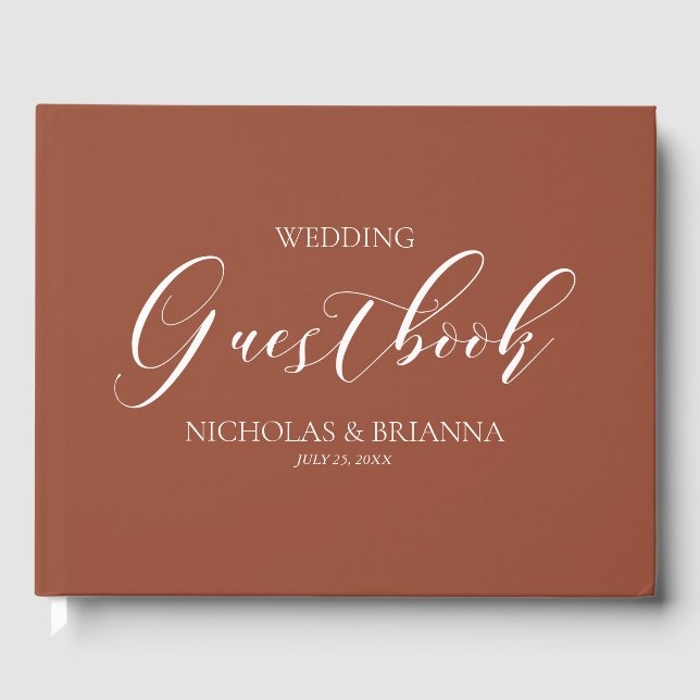 Boho Terracotta Burnt Orange Monogram Bröllop Gästböcker (Framsida)